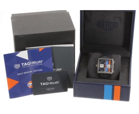 Tag Heuer Monaco Gulf Gulf Special Edition chronograph automatic stainless steel gentleman's wristwatch, ref. CAW211R.FC6401,