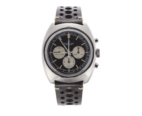 Breitling Chronograph stainless steel gentleman's wristwatch, ref. 9657, circa 1960s, black dial with chronograph centre seco