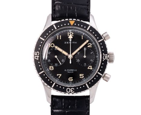 ZENITH Vintage Chronograph "CronometroTipo CP-2" für "A. Cairelli Roma". Neuwertiger Zustand. Edelstahl, Gehäuseboden gravier