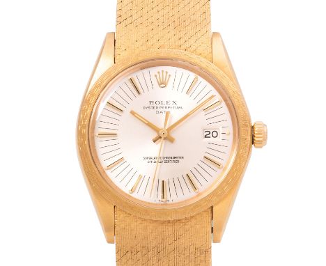 ROLEX seltene Vintage Date "Moiré" Herrenuhr, Ref. 1514/8. Ca. 1972. Gelbgold 18K, Seriennummer 2884189. Automatic-Werk Kal. 
