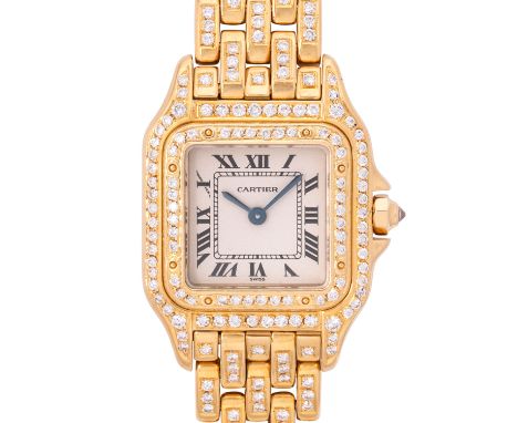 CARTIER Panthere Damen Schmuckuhr "Full Diamonds" , Ref. 866919. Full Set. Gelbgold 18K, Gehäuse Factory besetzt mit 96 Brill