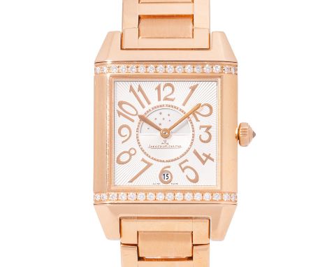 JAEGER-LeCOULTRE Reverso Squadra Lady "Duetto" Damenuhr, Ref. 235.2.76. Aus 2009. Rosègold 18K, Gehäuse und Krone besetzt mit