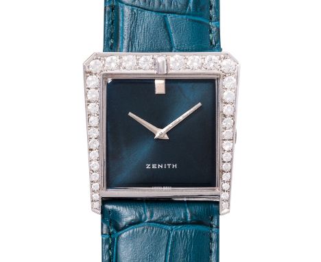 ZENITH sehr seltene Vintage "Asymmetric" Damenuhr. Ca. 1970er Jahre. Weißgold 18K, besetzt mit 32 Brillanten, zus. ca. 1,9 ct