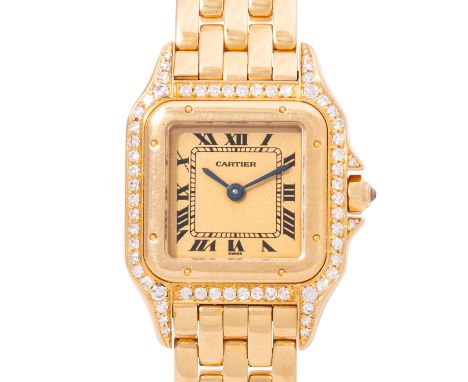 CARTIER Panthere "Factory Diamond" Damenuhr, Ref. 866919. Full Set 1992. Gelbgold 18K, Gehäuse besetzt mit 62 Diamanten, Kron