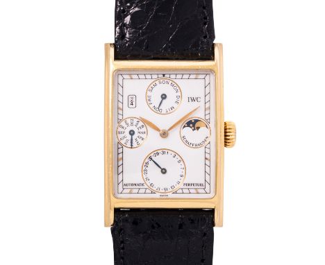 IWC Schaffhausen Neo-Vintage "Novocento" Ewiger Kalender Herrenuhr, Ref. 3545. Full Set 1991. Gelbgold 18K. Automatic-Werk, s