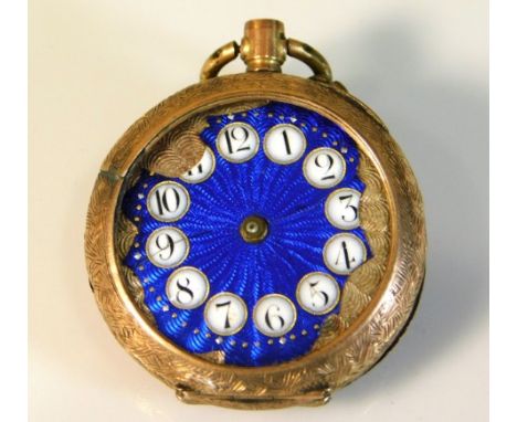 An antique 9ct gold enamelled pocket watch, enamel &amp; case badly damaged, lacking winder, 15.6g
