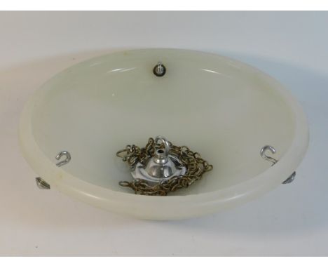 A vaseline glass style mid 20thC. hanging lamp shade with fittings, 14in wide x 3.875in deep 