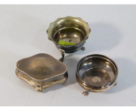 A silver salt &amp; box, both a/f twinned with a silver plated salt, silver weight only 54.9g