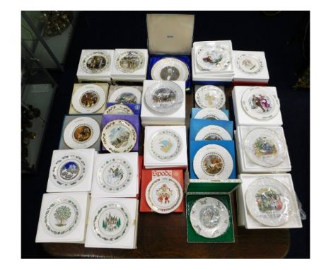 A quantity of boxed Christmas related plates by Spode, Wedgwood, Aynsley, Worcester &amp; Doulton including one Charles Dicke