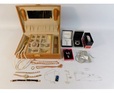 A quantity of costume jewellery including some silver