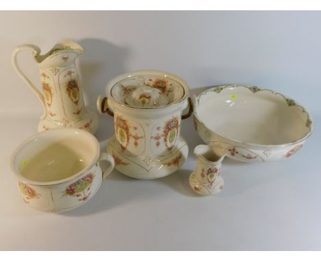 A Crown Devon wash basin set including spittoon, basin small chip to edge &amp; small hairline to pot