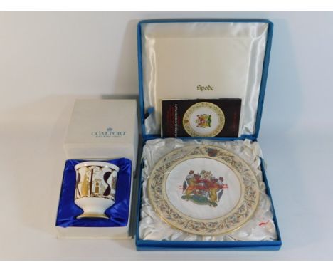 A cased Coalport Bristol "600" commemorative goblet twinned with a Spode Bristol commemorative plate