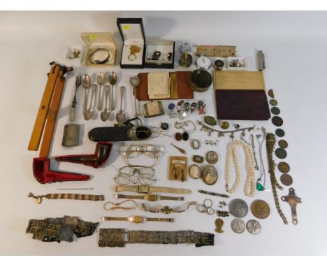 A quantity of costume jewellery &amp; fashion items including sporting medals, nurses belt a/f, some silver items &amp; a MOP