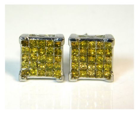 A pair of silver earrings set with 1.5ct of yellow diamonds, 9.3mm sq, 3.8g £80-120