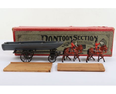 Britains boxed set 203, Royal Engineers Pontoon Section, 1930, full dress four horse team light harness, wagon, wooden pontoo