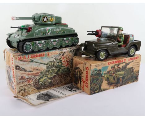 Nomura Toys Japan Battery Operated Combat Jeep, circa 1963, lithographed tinplate body, in very good working original conditi