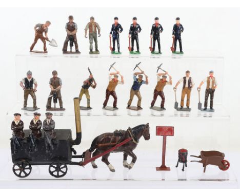 Charbens, Britains and other makes Pitch Boiler and workmen, 1930s, pitch boiler with chimney, horse, workmen include men wit