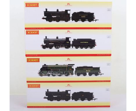 Four Hornby 00 gauge locomotives, R3108 S.R 4-4-0 class T9 locomotive 708 and tender black, R3238 S.R 0-6-0 Drummond 700 clas