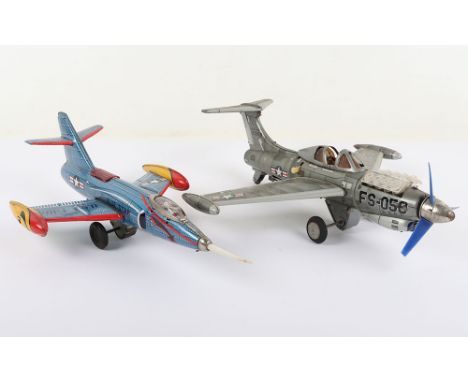 TN Nomura Toys Japan Battery Operated US Air Force Tinplate Grumman Jet Fighter circa 1960s lithographed tinplate body, FS-05