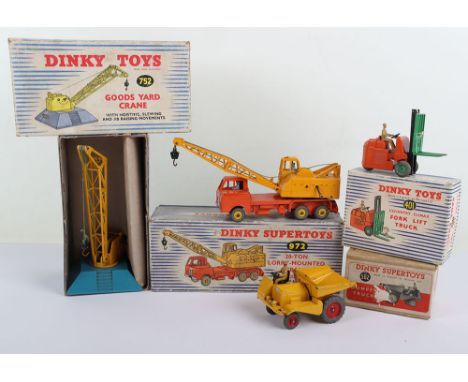 Four Boxed Boxed Dinky Toys Commercial Vehicles, 401 Coventry Climax Fork Lift Truck, good condition, box fair, 562 Dumper Tr