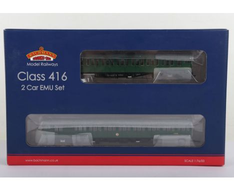 Bachmann 00 gauge 31-376 class 416 2 car EMU set, late SR multiple unit in green livery, mint boxed condition.
