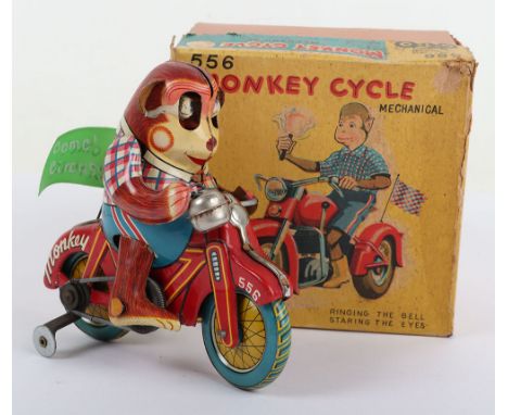 Bandai Japanese 556 Tinplate Monkey Cycle, lithographed tin plate body, working clockwork motor, ringing the bell, staring th