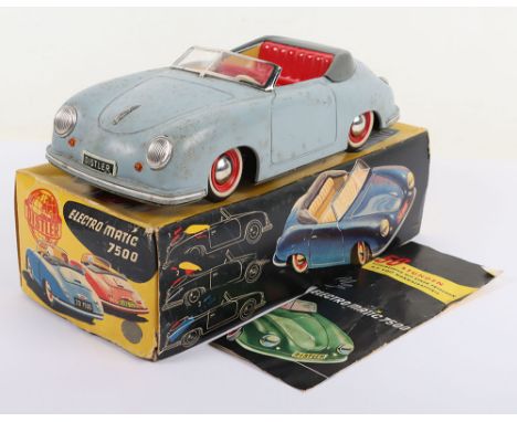Distler (Germany) Porsche 356 Convertible Electro Matic 7500 tinplate Car, battery operated (untested) eggshell blue, some su