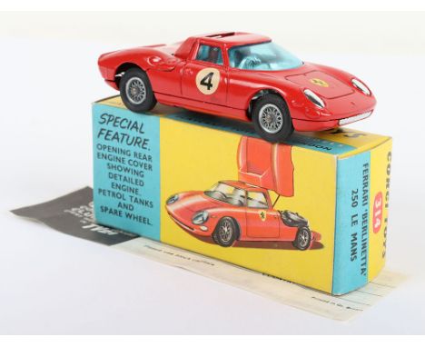 Corgi Toys 314 Ferrari ‘Berlinetta’ 250 Le Mans, red body, yellow stripe no ‘4’ spoked wheels, in near mint original conditio