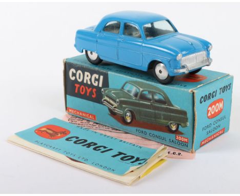 Corgi Toys 200M Mechanical Ford Consul Saloon, bright blue body, flat spun wheels, in excellent original bright condition, ve