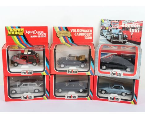 Six Boxed Polistil Italy Boxed Models, circa 1970’s,S615 Volkswagen Cabriolet 1300, 1:25,S628 Mini Cooper Mato Grosso, 1:25, 