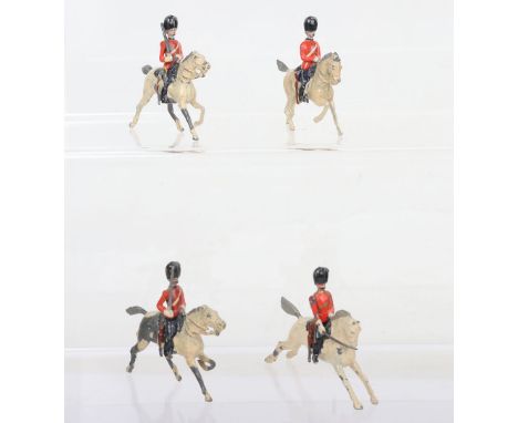 Britains from set 6b, small size Royal Scots Greys early fixed arm Officer, two first version Troopers and one second version