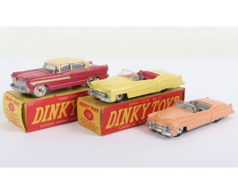 Boxed Dinky Toys 131 Cadillac Eldorado Tourer, yellow with cerise interior, cream wheel hubs, in excellent original condition