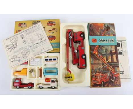 Vintage Corgi Toys Commer Constructor Gift Set 24, 2 cab/chassis units, 4x interchangeable bodies, milkman, milk crates and b
