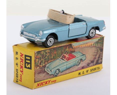 Scarce Nicky Toys (India) 113 M.G.B. Sports, metallic light blue body, with driver, in mint original condition, illustrated p