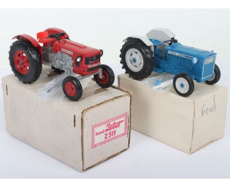 Two Milton Maxwell India Tractors, Ford 3600 blue/light grey, accessories sealed in bag, in plain white box and HMT 2511 Trac