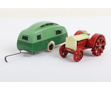 Pre War Dinky Toys 22e Farm Tractor, cream/red body, spoked wheels are lead, diecast body, Dinky Toys cast in base, in very g