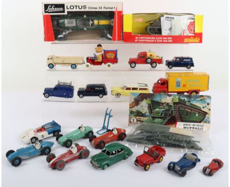 Solido, Schuco and playworn Dinky and Corgi, boxed Solido 40th anniversary 1944-1984 Sherman M4 A3 tank with leaflet, aerials
