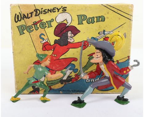 Sacul Peter Pan and Captain Hook, 1953, Captain Hook with hollow-cast hat feather, together with illustrated box lid, (very g
