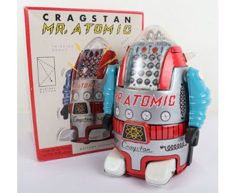 Osaka Japanese Tinplate Battery Operated Cragstan Mr. Atomic Robot 1990's Limited edition, opening battery compartment, flash
