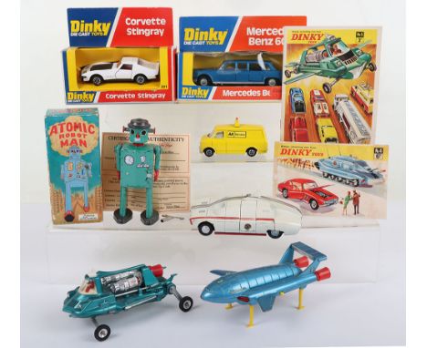 Dinky Toys 128 Mercedes Benz 600, metallic blue, white interior, cast wheel hubs,221 Corvette Stingray, white/black body, red