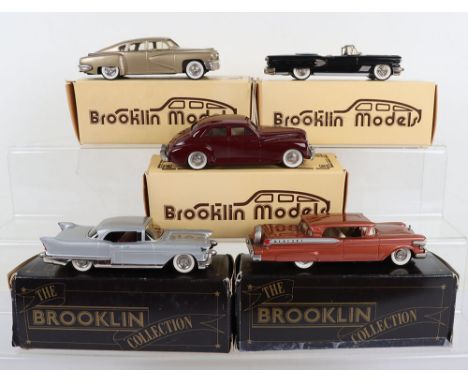 Five Brooklin Scale cast  metal Automobiles 1/43 scale,BKR.2A Tucker Torpedo, gold body, 1948,BRK.18 Packard Clipper, dark re