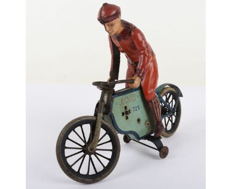 Scarce Lehmann (Germany) Tinplate Clockwork Echo Motorcyclist EPL 725, circa 1920's lithographed and painted tinplate Echo mo