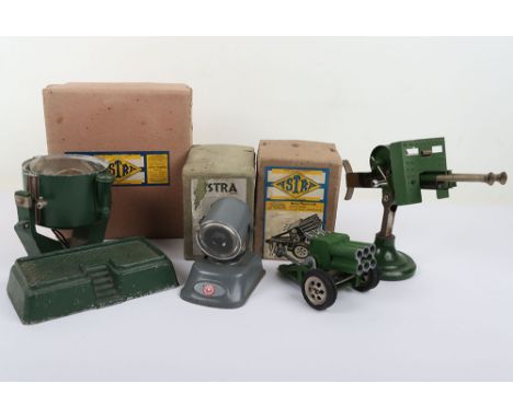 Astra Guns and Searchlights, Pom-Pom gun light green, boxed Rocket gun with loader and five rockets, ¼ mile beam Searchlight 