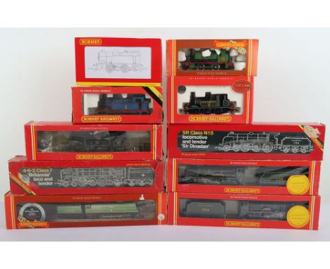 Nine Hornby 00 gauge locomotives, including two limited edition R533 S.R 4-4-0 Schools ‘St. Lawrence’, R374 SR Battle of Brit