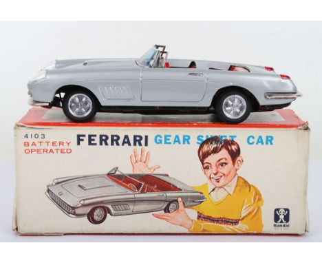 Boxed Bandai 4103 tinplate battery operated Ferrari, circa 1960, finished in silver with red interior with steering wheel, fo