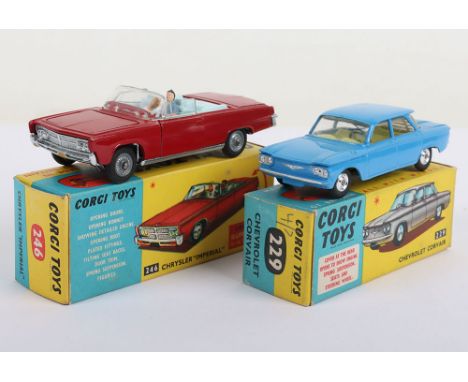 Corgi Toys Vintage 246 Chrysler Imperial, red body, light blue interior, cast wheel hubs, driver and passenger ‘Surprise is i