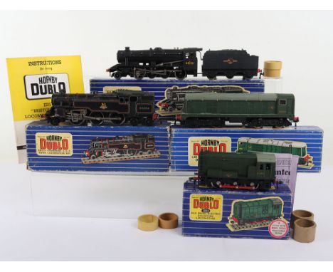 Four boxed Hornby Dublo locomotives, LT25 2-8-0 Freight locomotive and tender, EDL18 2-6-4 Standard tank engine, L30 Diesel E