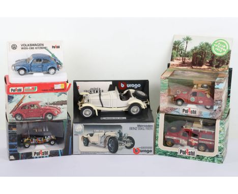 Four Boxed 1:25 Scale Polistil Italy Boxed Models, circa 1970’s, S77 Volkswagen Week-End Kitzbuhel, metallic blue, with skis,