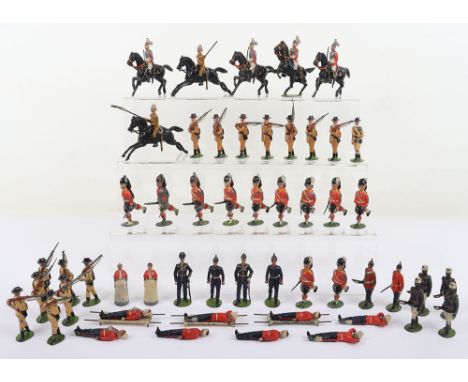 Britains pre W.W.I Soldiers and figures, set 26, Boer Infantry eight marching, pale sand coloured uniforms, (fair to poor, pa
