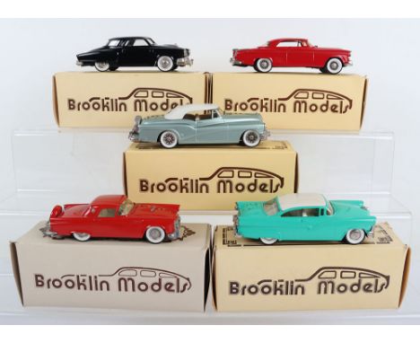 Five Brooklin Scale cast  metal Automobiles 1/43 scale,No.13 Ford Thunderbird, red body, 1956, BRK.17 Studebaker Champion Sta